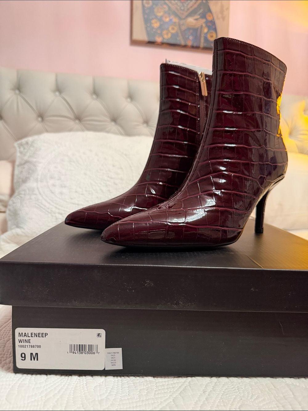 INC International Concepts Wine Croc-Embossed Pointed Toe Ankle Boots